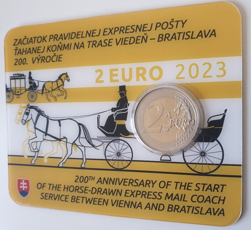 Coincard Slowakije 2 euro 2023 express post koets (schaars!), Postzegels en Munten, Munten | Europa | Euromunten, Verzenden, Slowakije