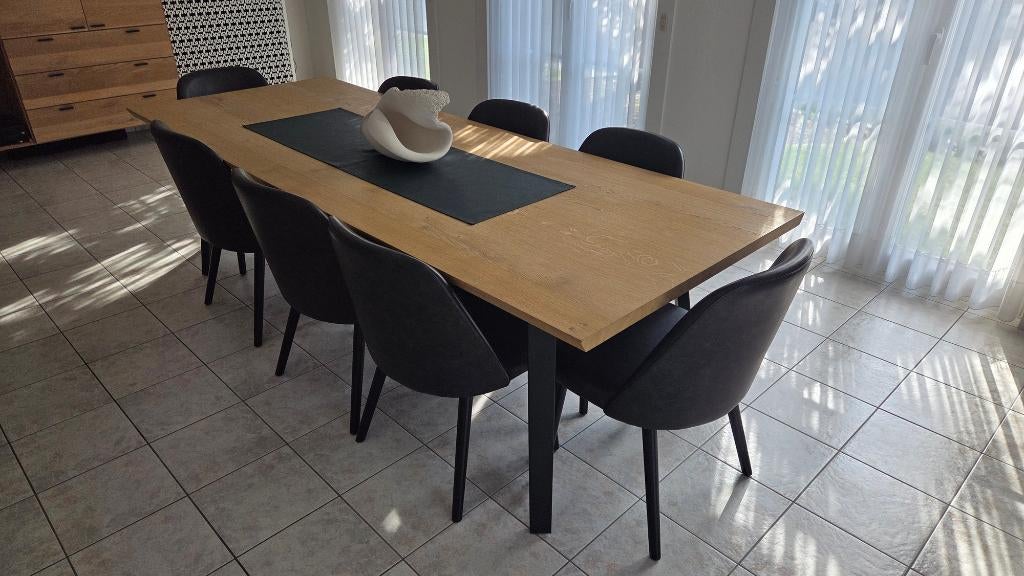 Tafel Juntoo met 8 stoelen, Neuf, 150 à 200 cm, Cinq personnes ou plus, Chêne