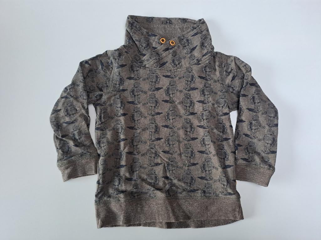 Mt 104 Grijs, bruine sweater met robots en kraag, Kinderen en Baby's, Kinderkleding | Maat 104, Gebruikt, Trui of Vest, JBC, Ophalen of Verzenden