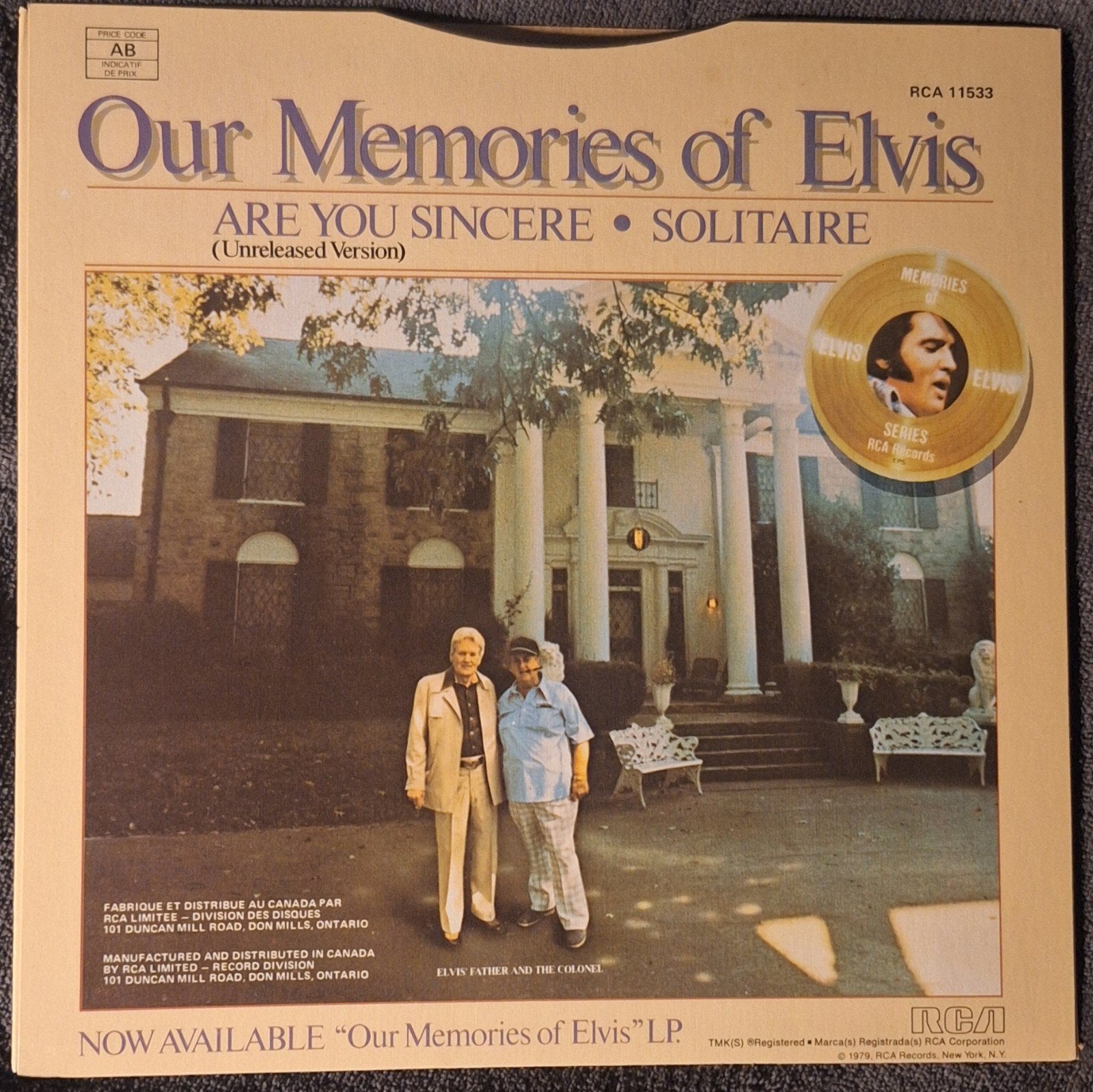 Nos souvenirs d'Elvis : Are You Sincere/Solitaire 45RPM, Édition limitée, Enlèvement ou Envoi, Comme neuf, 7 inch