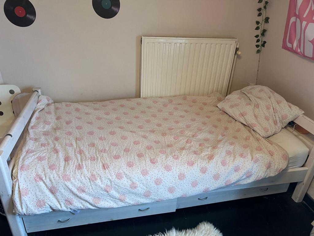 Eenpersoons bed 100x200 inclusief lattenbodem en matras, Ophalen, Eenpersoons, Wit