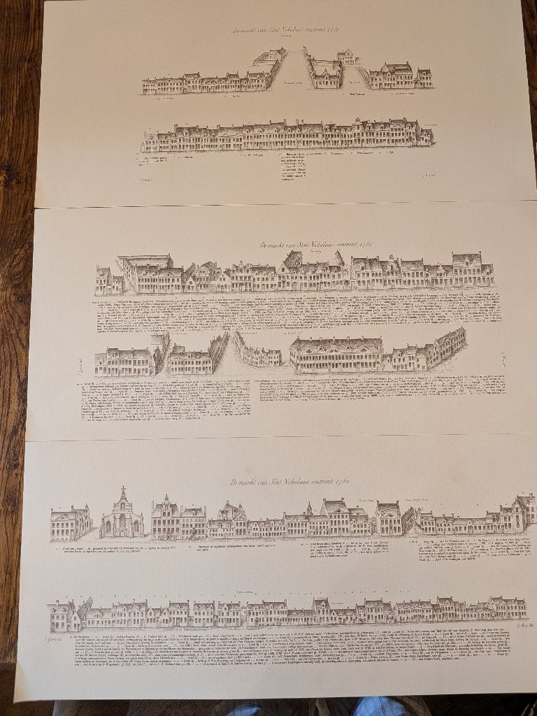 Retro historische prenten Grote Markt Sint-Niklaas, Mercator, Verzamelen, Ophalen of Verzenden, Zo goed als nieuw, Gebouw, Prent