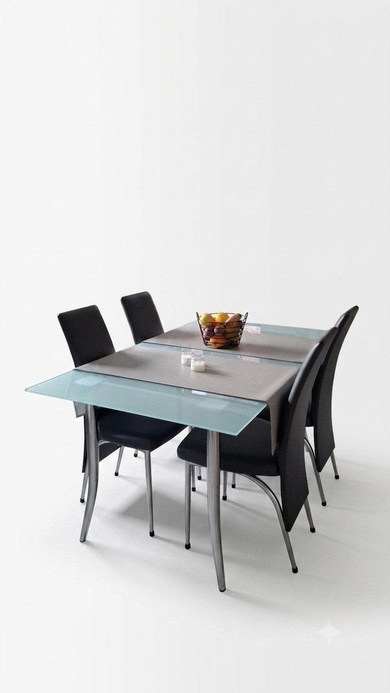 tafel met 4 stoelen,, Strak, Verre, Comme neuf, Enlèvement