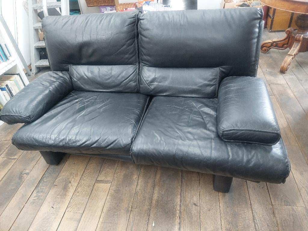 salon divan cuir noir 2 et 3 places, 75 à 100 cm, Quatre personnes ou plus, Enlèvement, Utilisé
