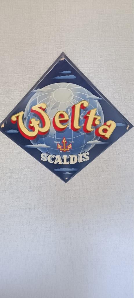 Ruitvormig reklaamplaat WELTA OUDE BR Scaldis Bornem, Verzamelen, Biermerken, Ophalen of Verzenden