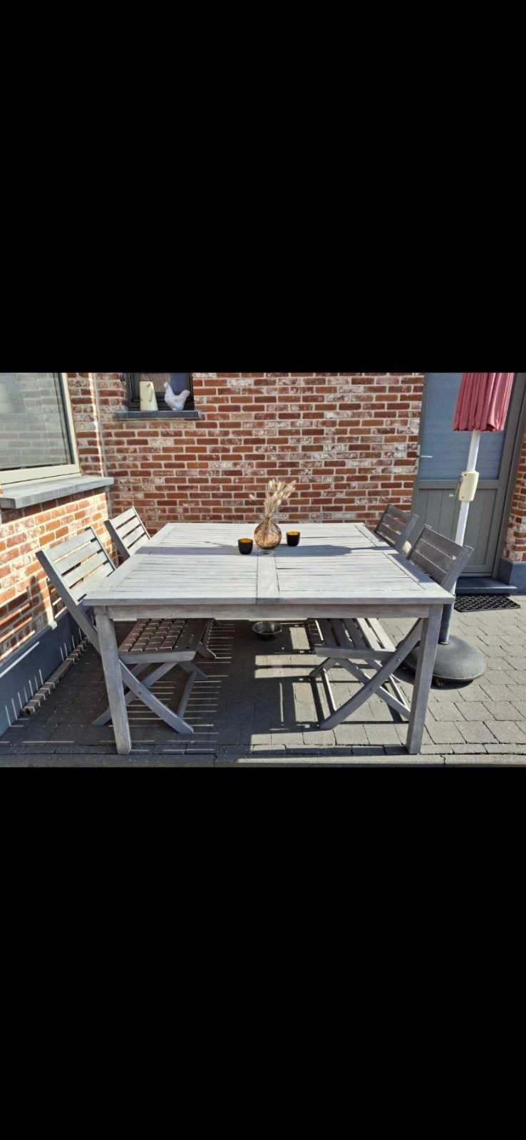 hardhouten tafel met 4stoelen, 4 zitplaatsen, Gebruikt, Hardhout, Ophalen of Verzenden