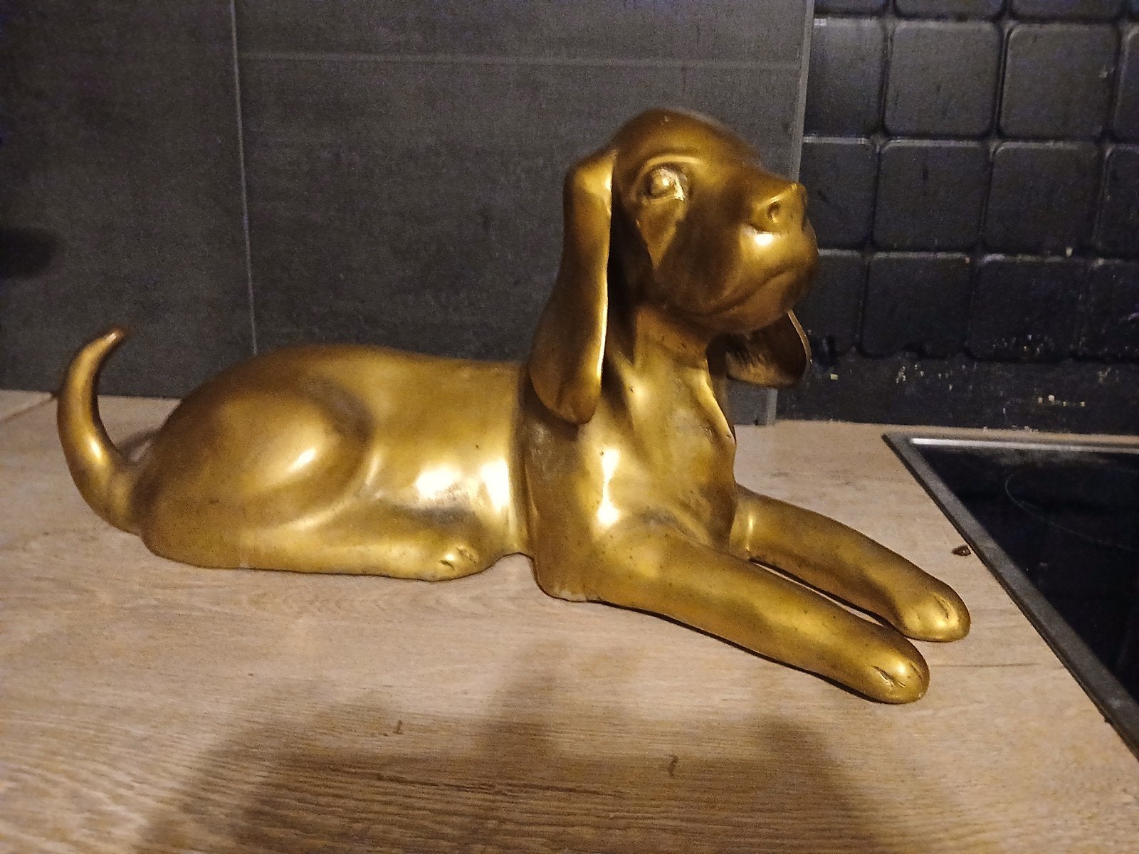 Groot vintange beeld van hond in bronzen messing., Antiek en Kunst, Ophalen