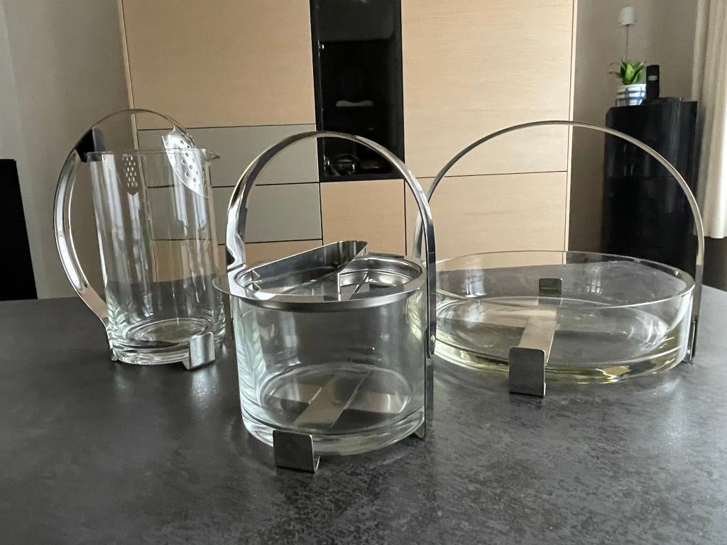 Set moderne glazen serveerkan/ijsemmer/fruitschaal, Ophalen, Overige typen, Overige stijlen, Glas