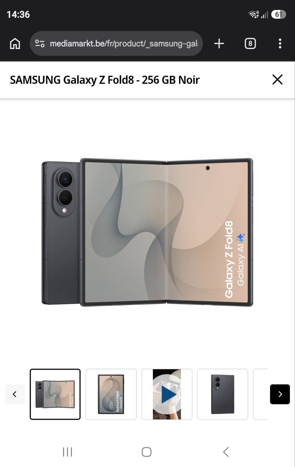samsung z fold 8 graphite 256giga état neuf en boite, Télécoms, Neuf, 10 mégapixels ou plus, Enlèvement, Sans abonnement