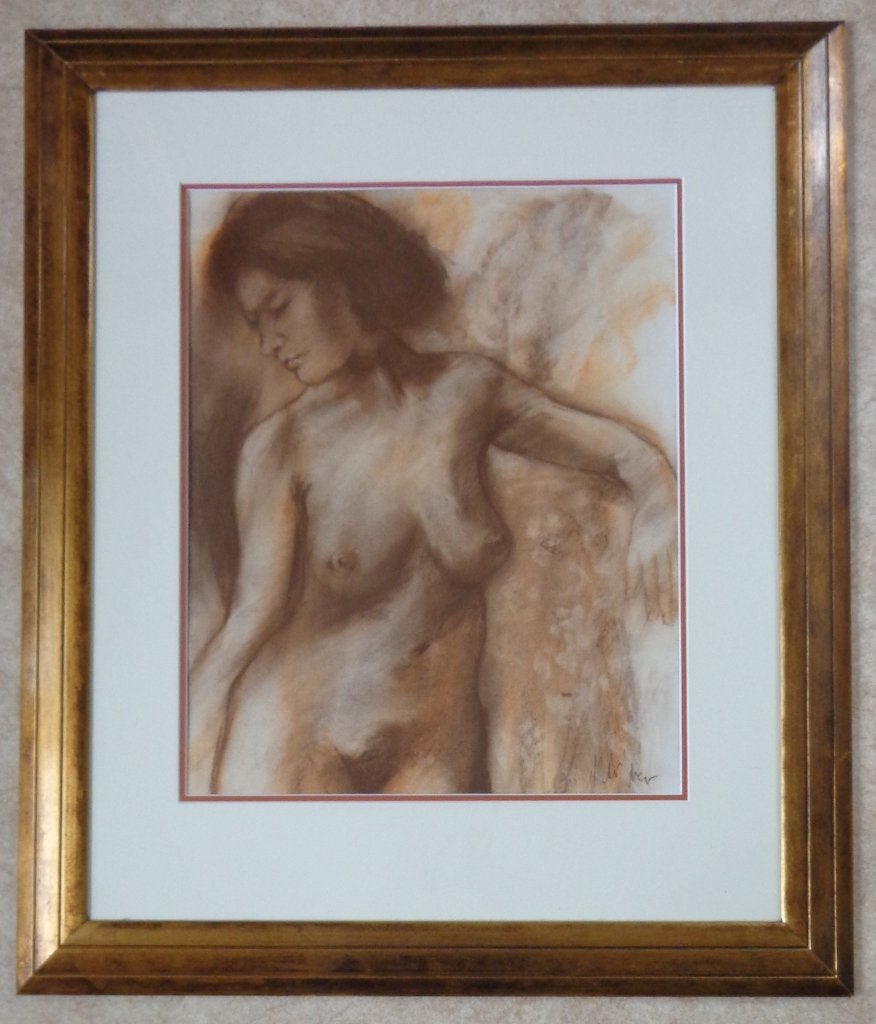 ONLEESBAAR / NAAKTE VROUW / ORIGINEEL WERK / 99x85cm / KADER, Ophalen, Portret of Personen, Gesigneerd, Expressionistisch
