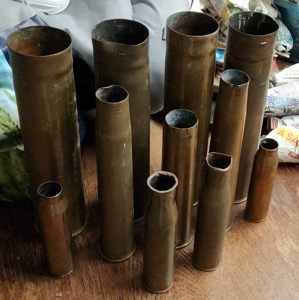 Obussen: 7 uit WO2, andere recenter..., Collections, Objets militaires | Seconde Guerre mondiale, Enlèvement, Autres, Douilles ou Pièces de fouille