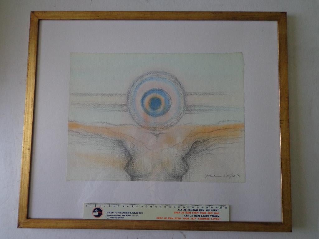 Fraaie pastel met surrealistische naakte vrouw "Het offer", Antiquités & Art, Art | Dessins & Photographie, Enlèvement