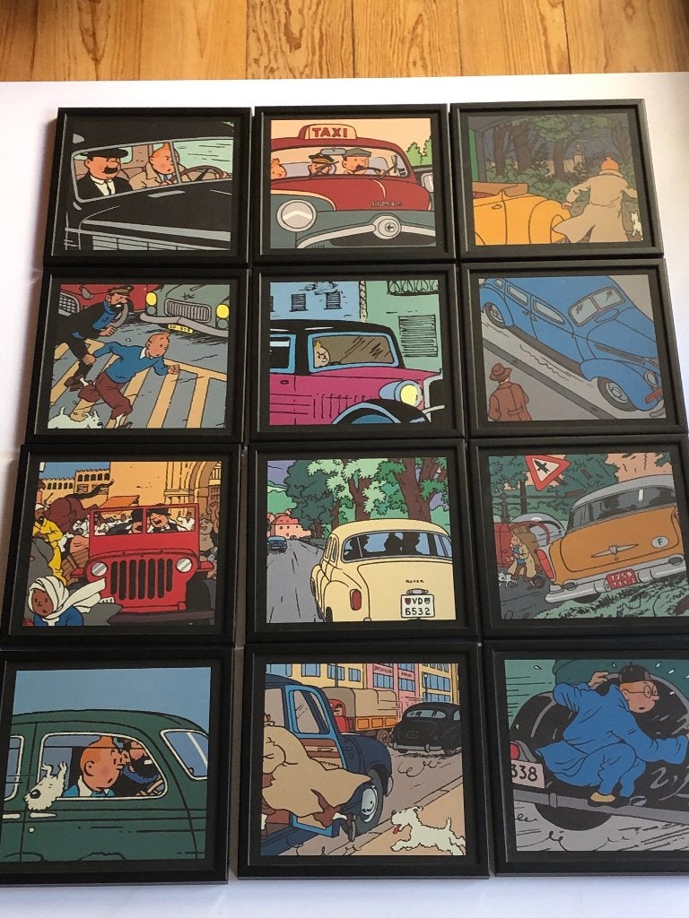 12 zeer mooie Kuifje-autothemaframes, Ophalen, Complete serie of reeks, Zo goed als nieuw, Hergé