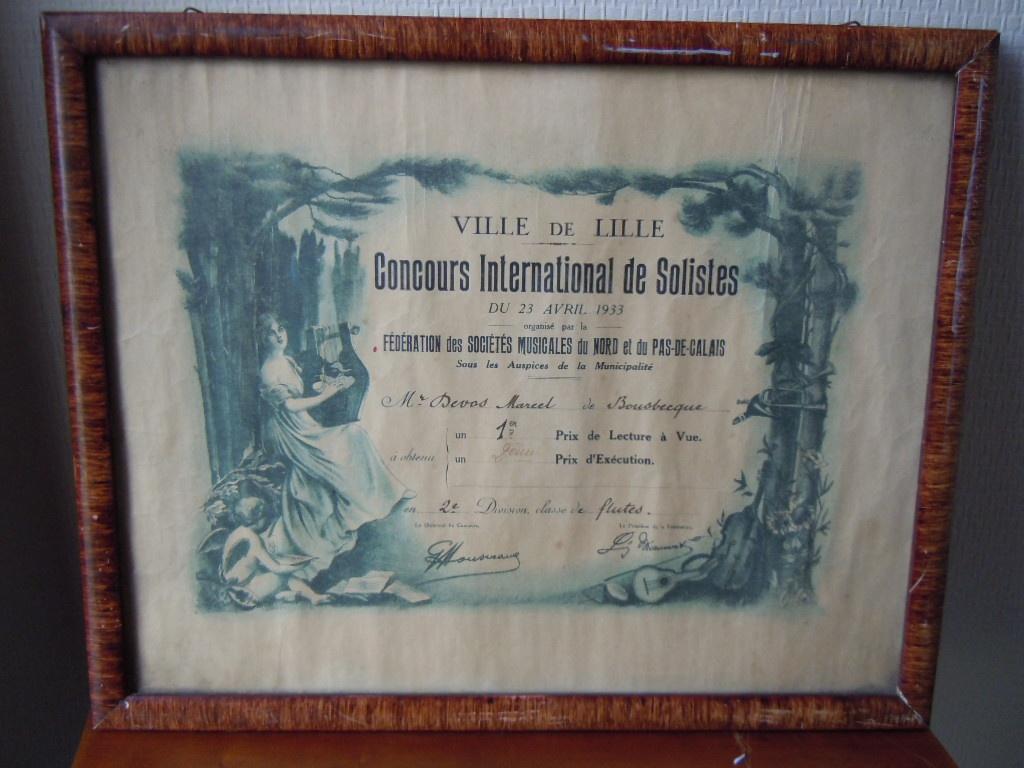 kader concours solistes Devos Marcel 1933, Verzamelen, Overige Verzamelen, Ophalen of Verzenden