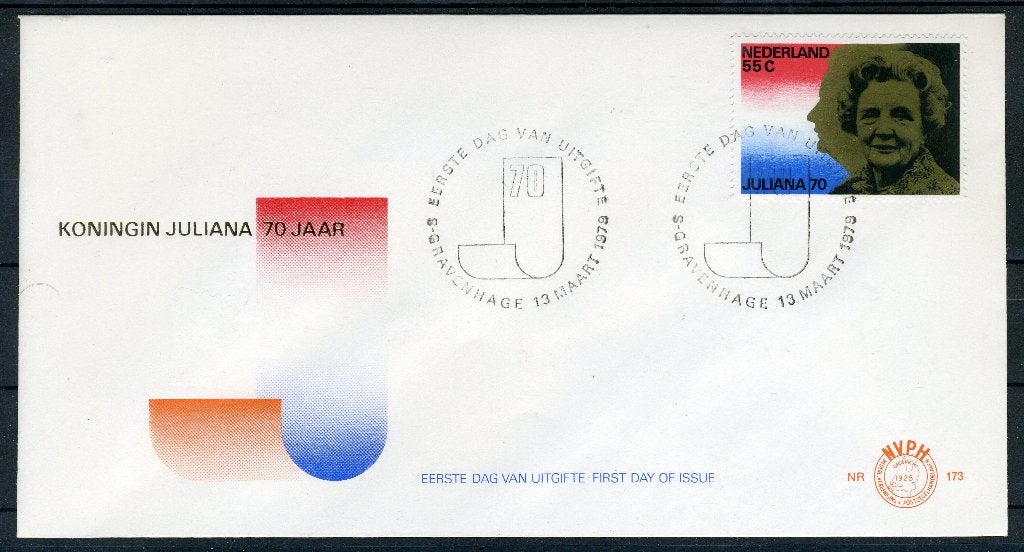 NEDERLAND E173 FDC 1979 - H.M. de Koningin 70 jaar, Verzenden, Na 1940, Gestempeld