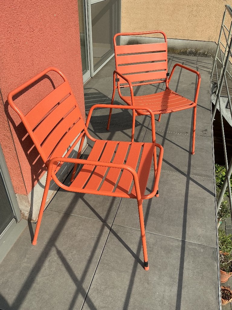 2 tuinstoelen, Tuin en Terras, Ophalen, Zo goed als nieuw, Rvs, Stapelbaar