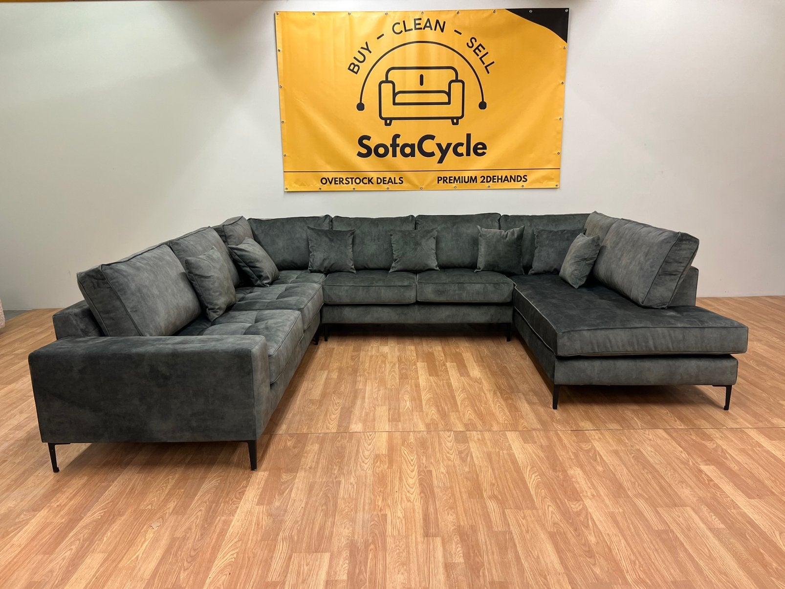 Nieuwe (overstock) zetel - Groene U - Zetel / SofaCycle, Huis en Inrichting, Ophalen of Verzenden, SofaCycle, Info@sofacycle.be