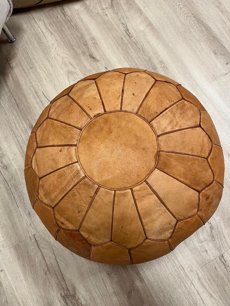 handgemaakte leren poef xl - stevig gevuld - cognac bruin, Huis en Inrichting, Verzenden, Boho, Nieuw, Leer