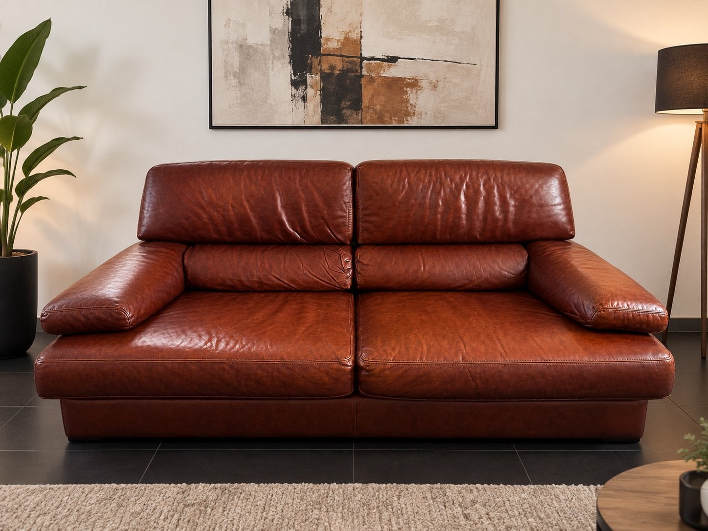 Salon leer 1-2-3 zit, Ophalen, Gebruikt, Rechte bank, Leer