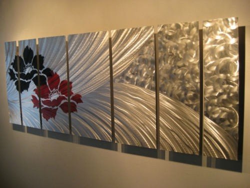 " Metal 2 Flowers " prachtig 7 luik Metal Art, Antiquités & Art, Art | Peinture | Moderne, Métal, Technique mixte, Peint à la main
