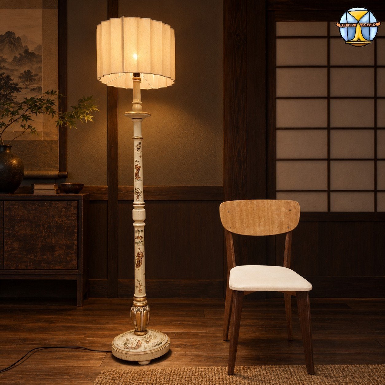 Antieke Japanse handbeschilderde vloerlamp / staande lamp, Ophalen of Verzenden
