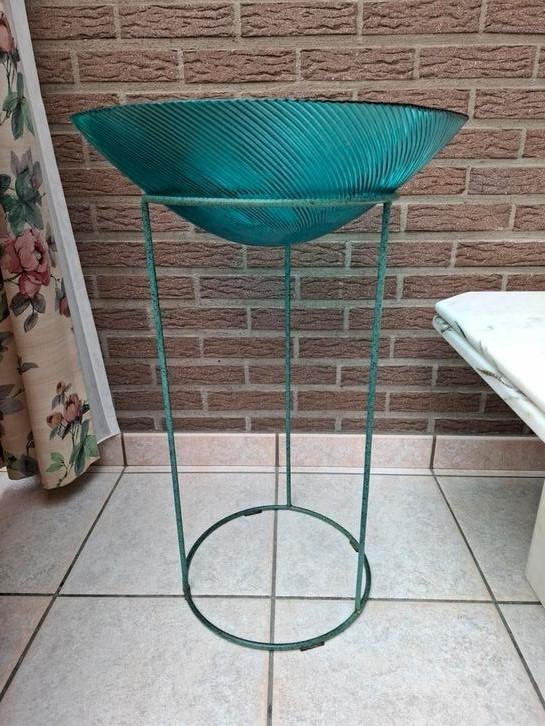 Glazen schaal met staander - ideaal voor bloemstukken., 75 cm ou plus, Comme neuf, Verre, Vert