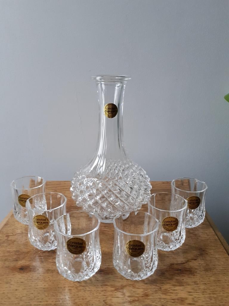 Decanter met 6 glaasjes Cristal d'arques, Antiek en Kunst, Ophalen of Verzenden