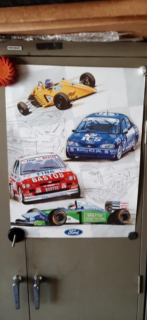 Affiche  Ford  Racing  getekend, Ophalen of Verzenden, Zo goed als nieuw