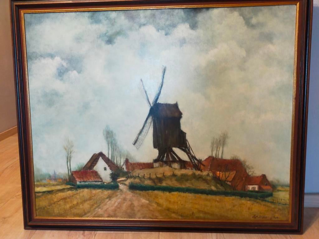 Mooi schilderij op paneel en gesigneerd.Hoogte: 91 cm/1m11cm, Ophalen