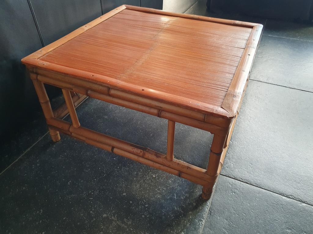 vintage bamboe bijzettafels, Ophalen, Gebruikt, Vierkant, Hout