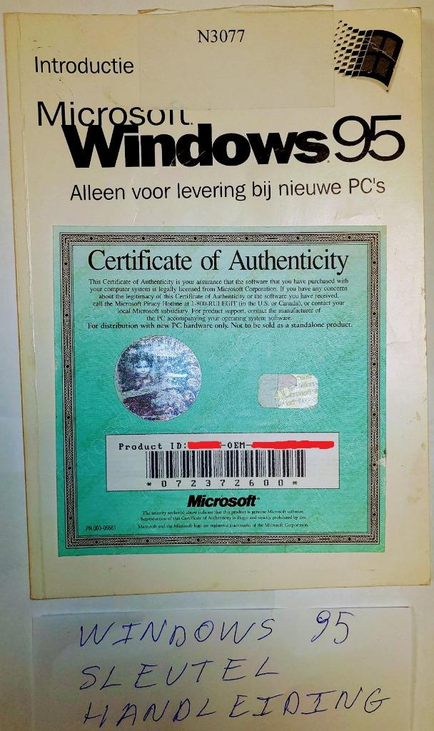 Windows 95 handleiding en activatiecode, Informatique & Logiciels, Systèmes d'exploitation, Enlèvement ou Envoi, Utilisé, Windows