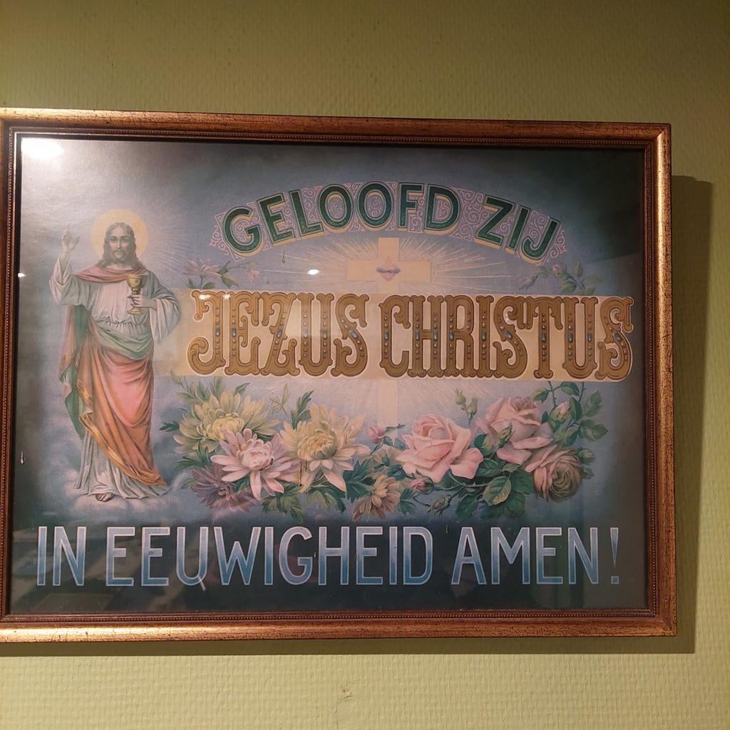 Spreuk in kader geloof zij jezus christus ln eeuwigheid amen, Enlèvement ou Envoi, Comme neuf