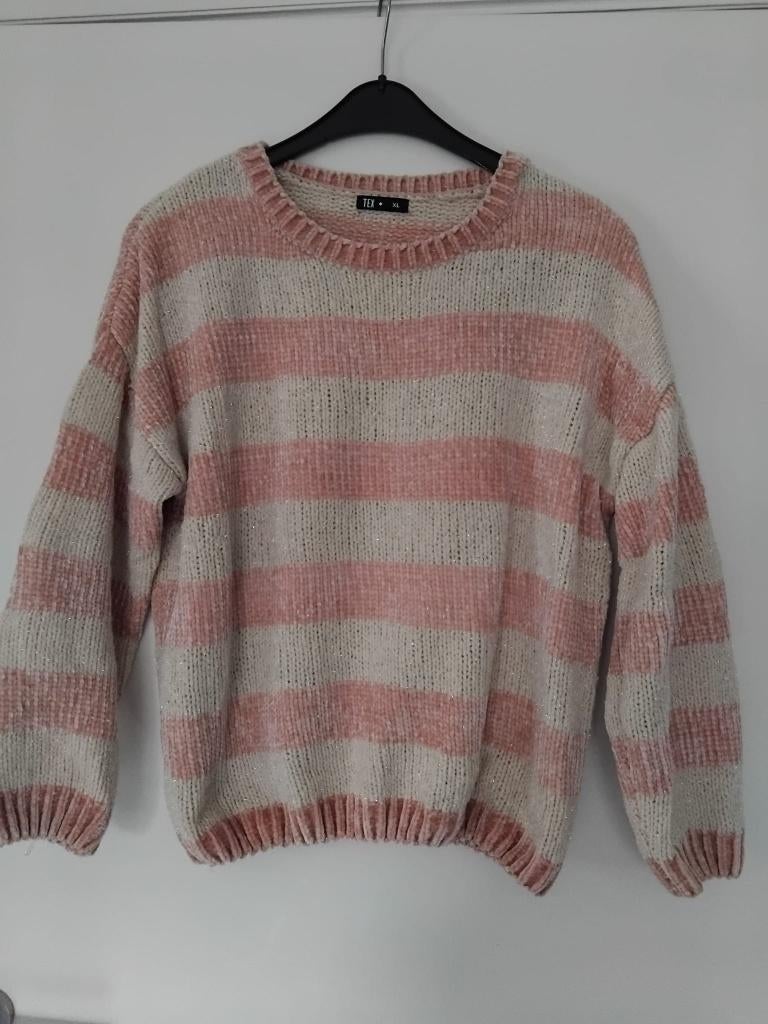 Zachte pull,met strepen in ecru en zalmkleur ; maat:XL; TEX., Taille 46/48 (XL) ou plus grande, Enlèvement ou Envoi, Autres couleurs