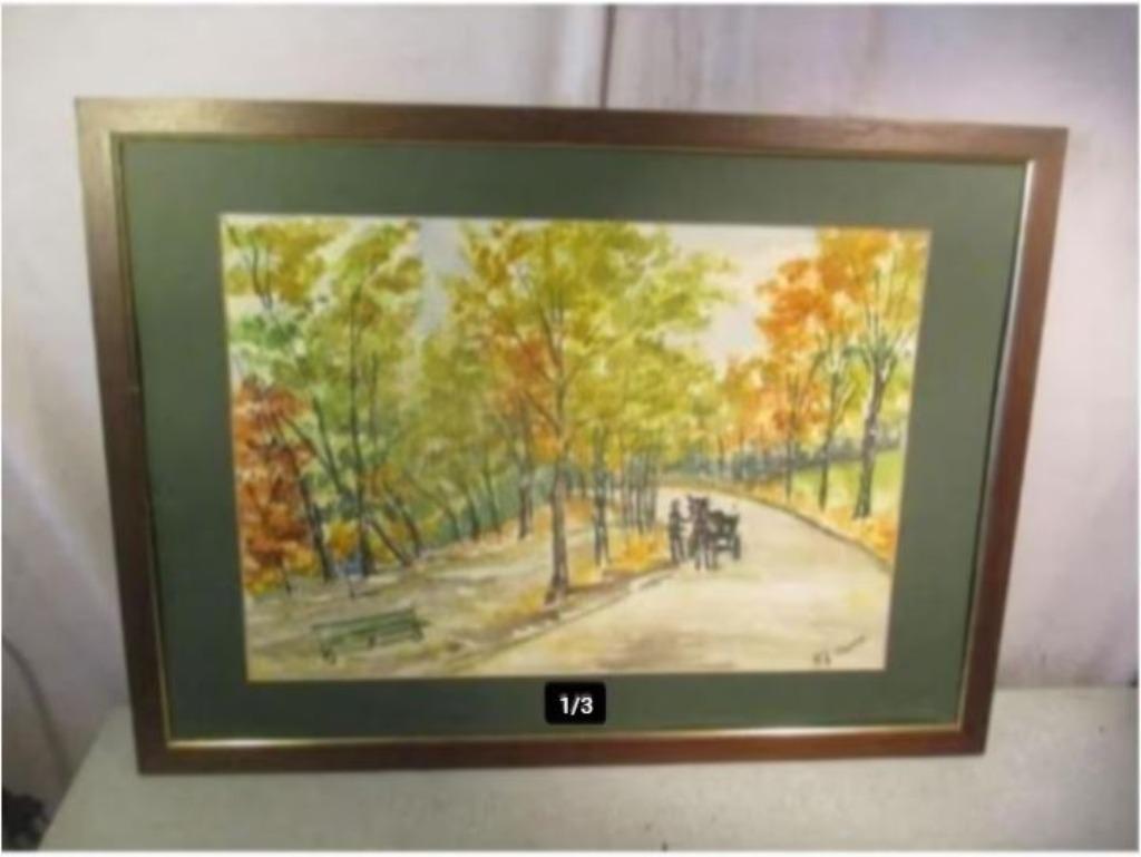 Mooi Geschilderd Aquarel 'Op stap in de Herfst' - La Grange, Ophalen of Verzenden