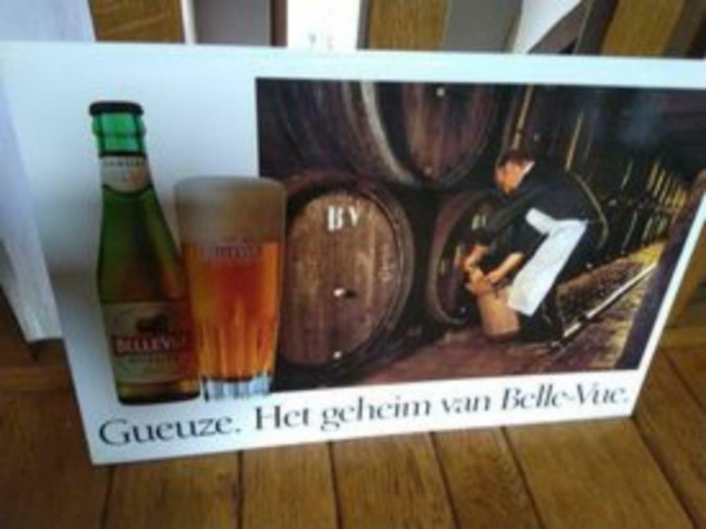 Reclamebord  Gueuze. Het geheim van Belle Vue, Verzamelen, Biermerken, Ophalen, Zo goed als nieuw, Reclamebord, Plaat of Schild