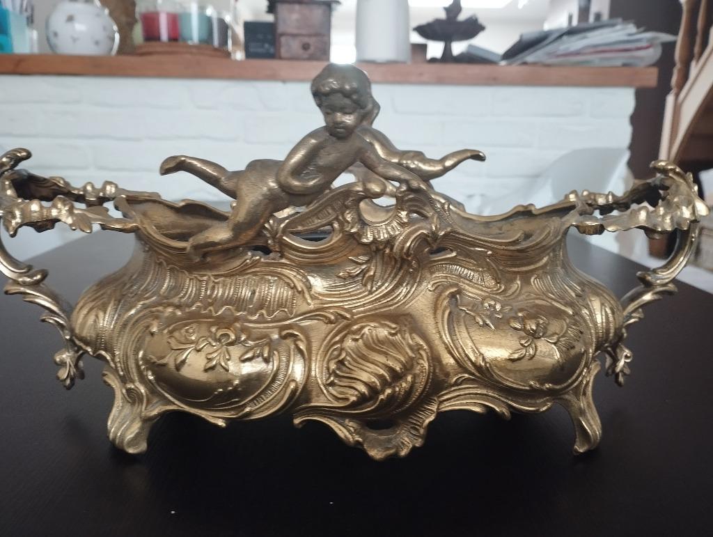 Jardinière koper/messing met putti, Ophalen of Verzenden, Koper