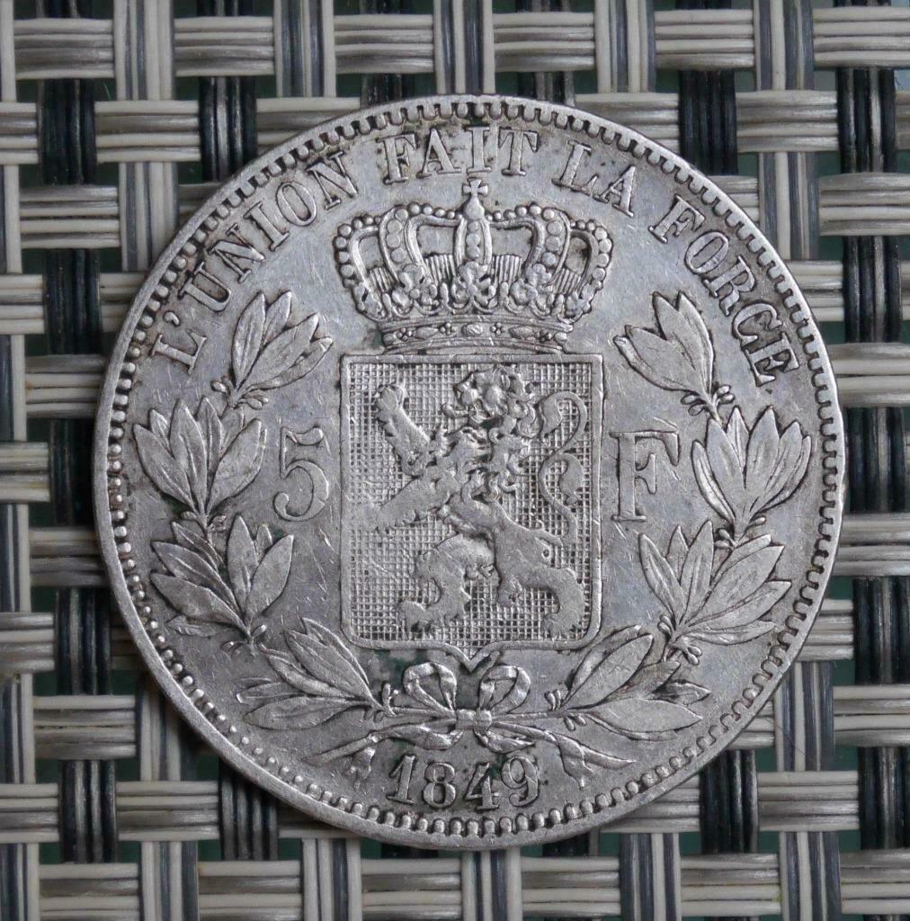 5 Francs België 1849, Zilver, België, Overige waardes, Verzenden