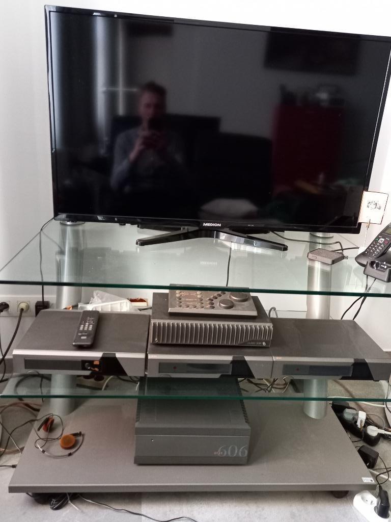 Tv meubel Design Laurens Fisher glas, Verre, Moins de 100 cm, Comme neuf, 100 à 150 cm