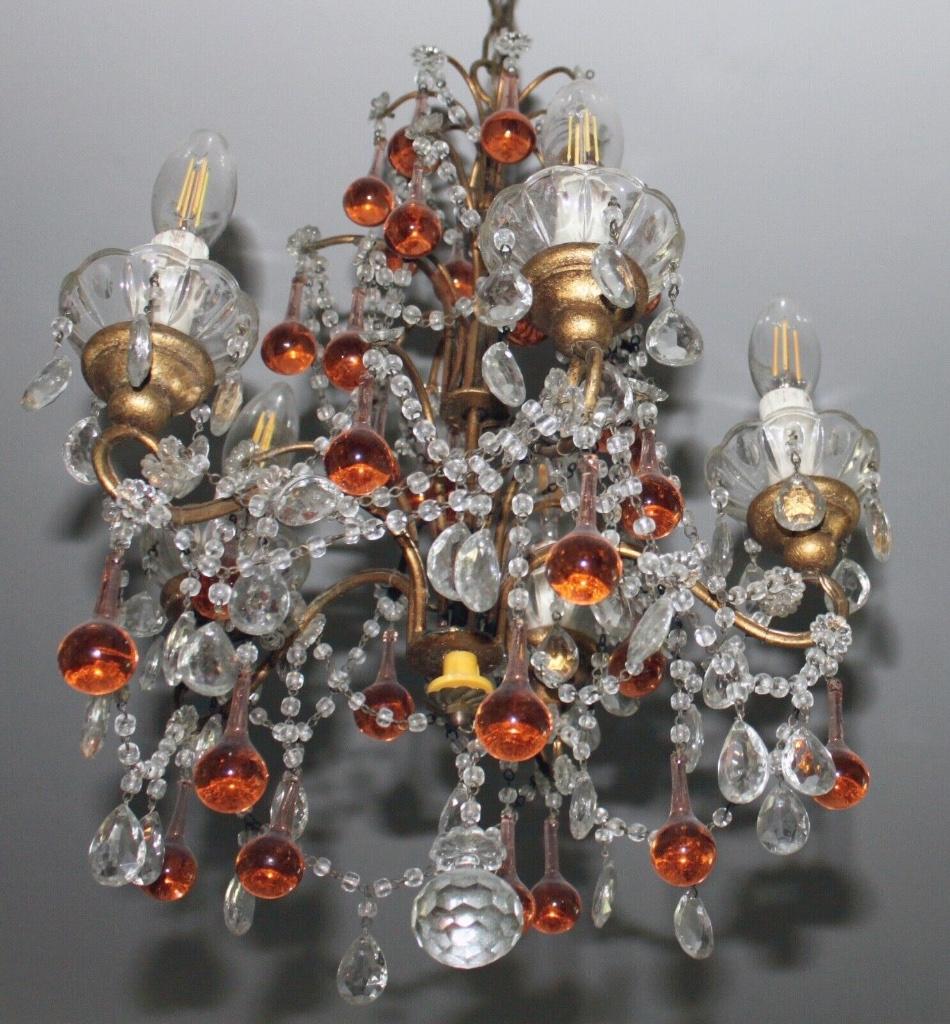 Lustre en cristal de Murano, pampilles couleur ambre, Enlèvement ou Envoi