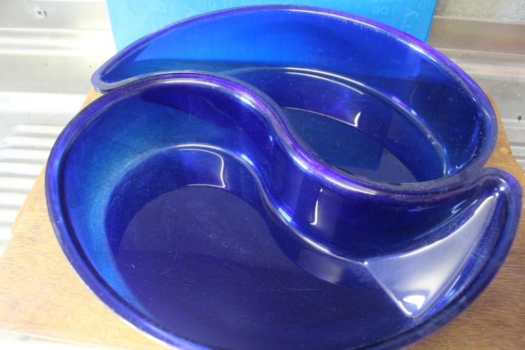 Ying en Yang potten blauwe harde plastiek, Kunststof, Gebruikt, Schaal, Ophalen of Verzenden