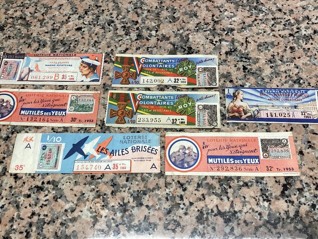 Lot van 7 oude nationale loterij biljetten France, Verzamelen, Ophalen of Verzenden, Gebruikt, Overige typen