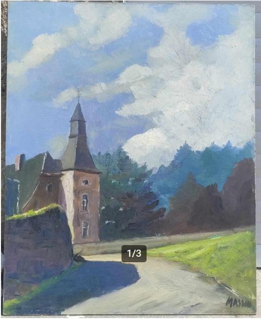 huile sur panneau signe monique massin, Ophalen of Verzenden