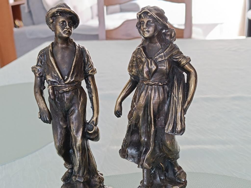 2 beelden  koppeltje in Brons op marmeren voet, Antiek en Kunst, Ophalen