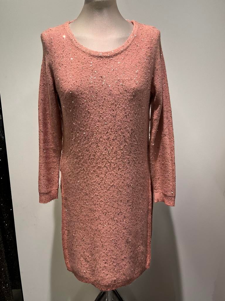 Lucky Lu kleedje tricot pailletten M, Kleding | Dames, Jurken, Zo goed als nieuw, Maat 38/40 (M), Roze, Knielengte, Ophalen of Verzenden