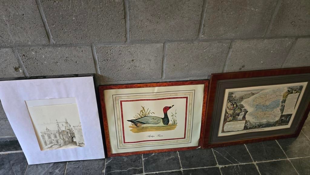 Dessin à l'eau-forte de la ville de Canard et carte de la Br, Enlèvement ou Envoi