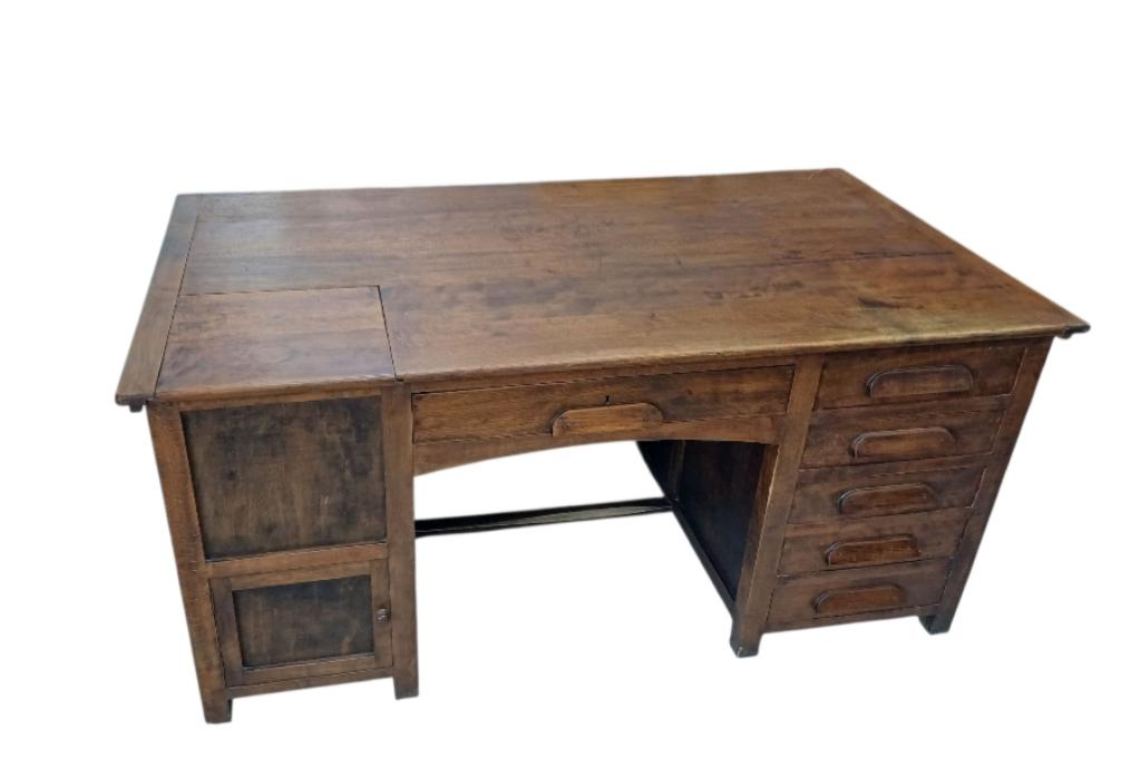 Bureau en chêne massif industriel avec tiroir secret, Maison & Meubles, Bureaux, Comme neuf, Enlèvement