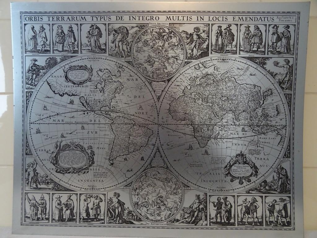 Carte du monde Johannes Visscher 1652 réplique metal unique, Enlèvement ou Envoi, Utilisé