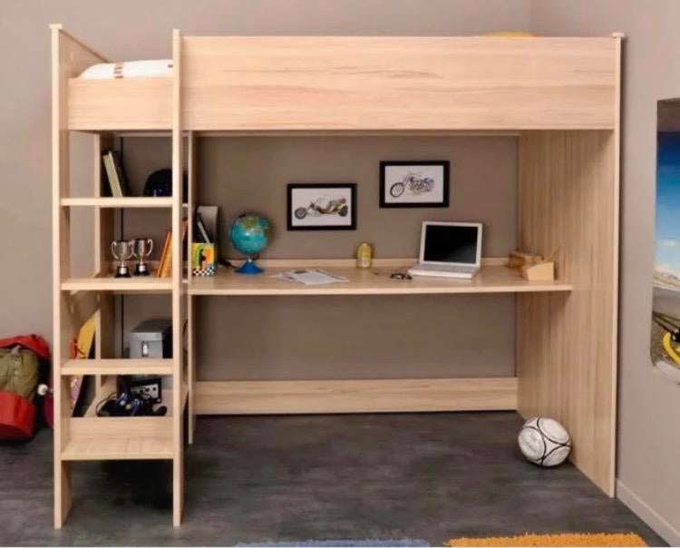 Hoogslapers / bed 90x200 met bureau eronder Parisot 2259LSUR, Ophalen, Zo goed als nieuw, Hoogslaper