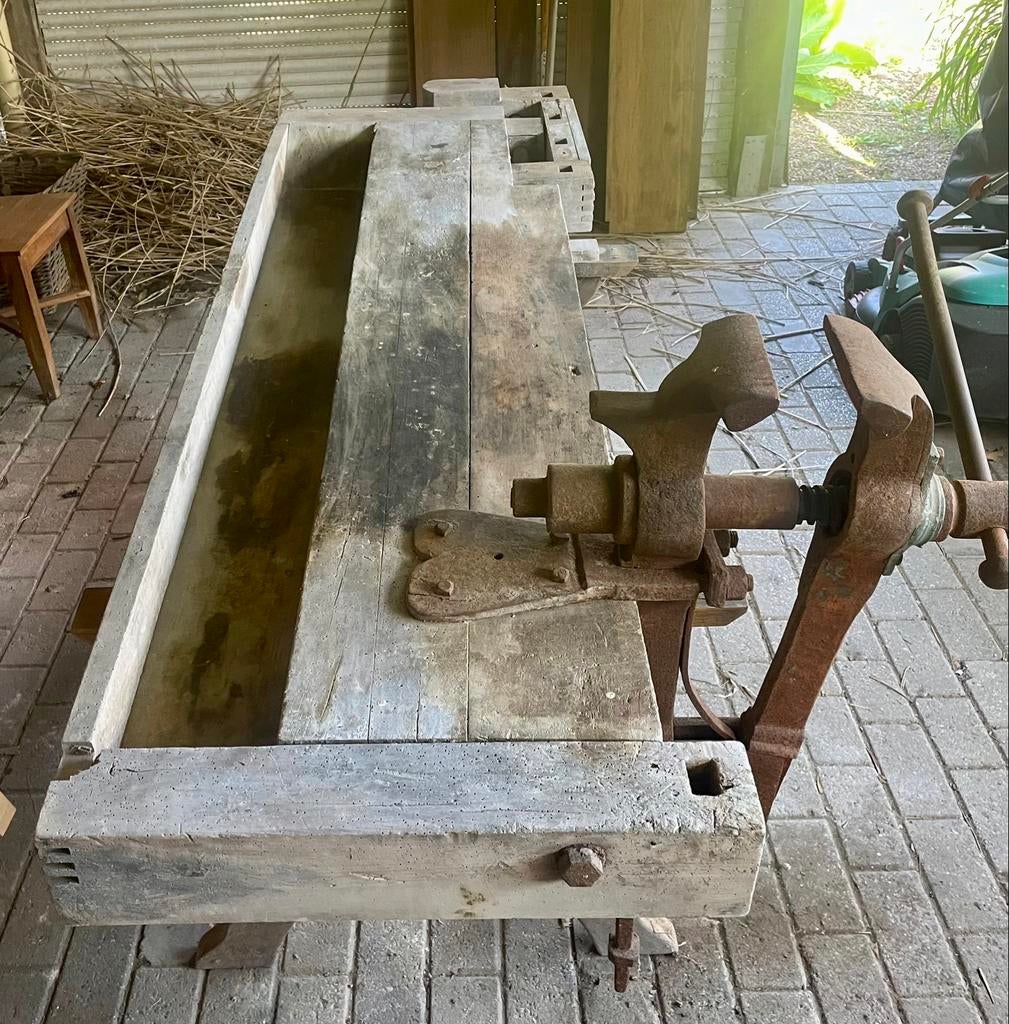 Vintage werkbank met smidse beenbankschroef, Ophalen, Gebruikt, Minder dan 70 cm, Bankschroef