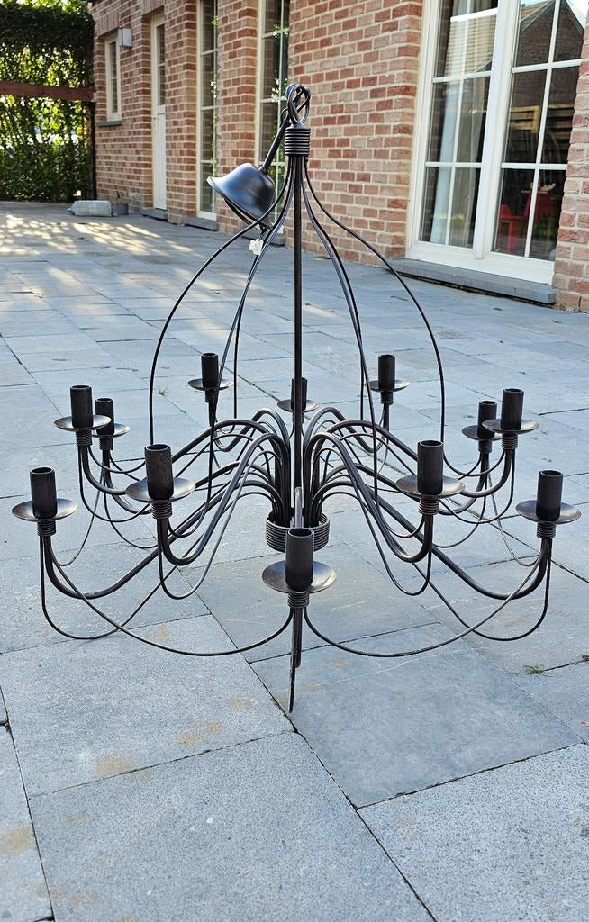 Lustre Massive 12 ampoules en fer forgé effet rouille, Maison & Meubles, Enlèvement